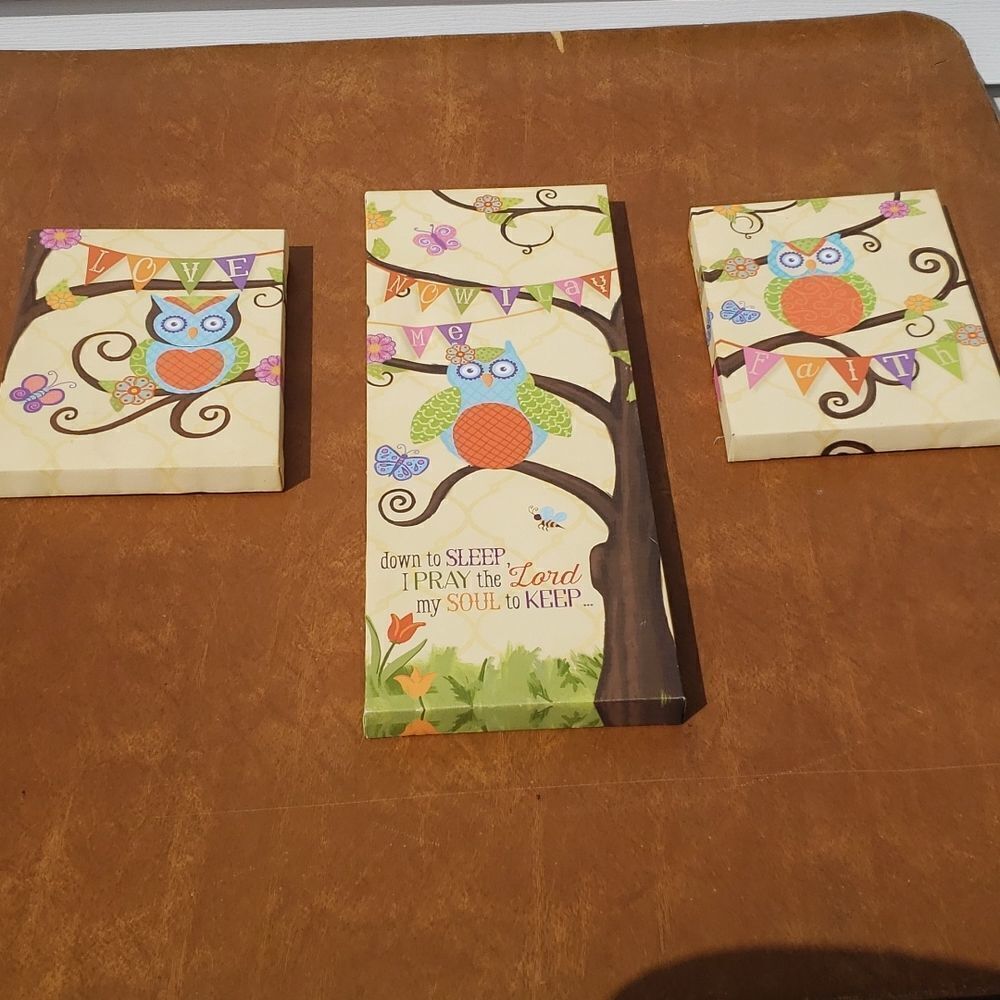 EUC Cute 3 Pc Owl Kids Room Pictures Wall Decor - Picture 2 of 7